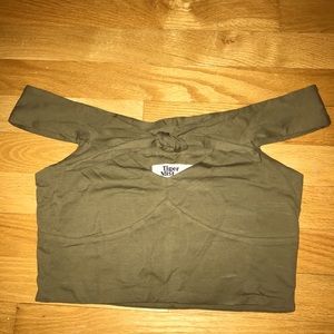 Tigermist green off the shoulder crop top